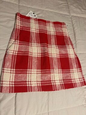 Zara Red and Cream Plaid Mini Skirt